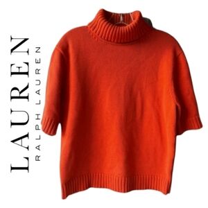 Lauren Ralph Lauren Heavy Tight Knit Orange Turtle Neck Short Sleeve Ribbed